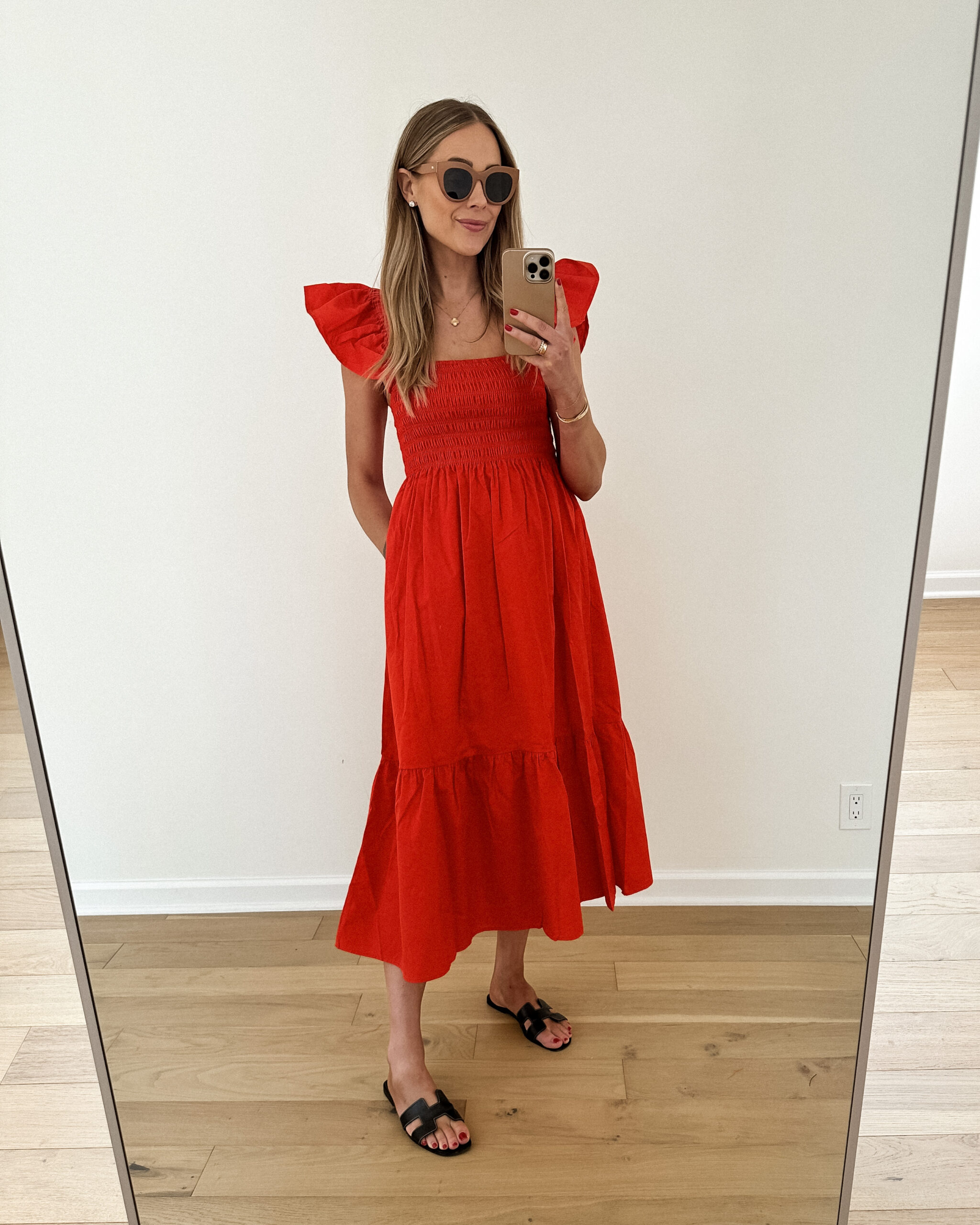 Fashion Jackson Wearing o.p.t Tuscany Red Dress Black Hermes Sandals Womens Summer Dresses